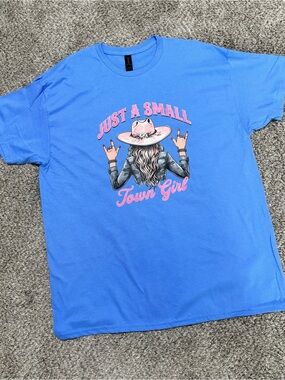 Woman’s XL DTF cowgirl Transfer Light Blue Cotton Crewneck New W/O Tag Handmade